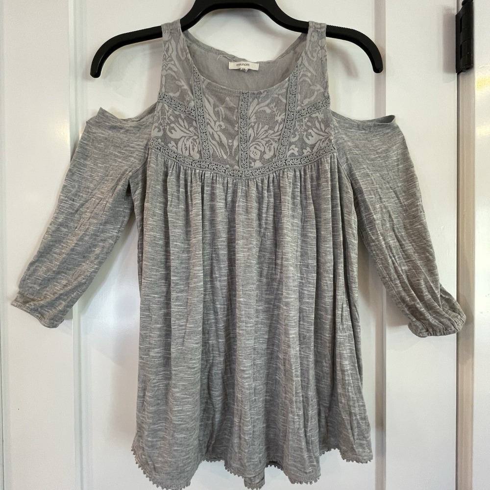 Womens Top Tunic Lace Pullover Cold Shoulder 3/4 Sleeves Gray XS Fairy Goth Boho